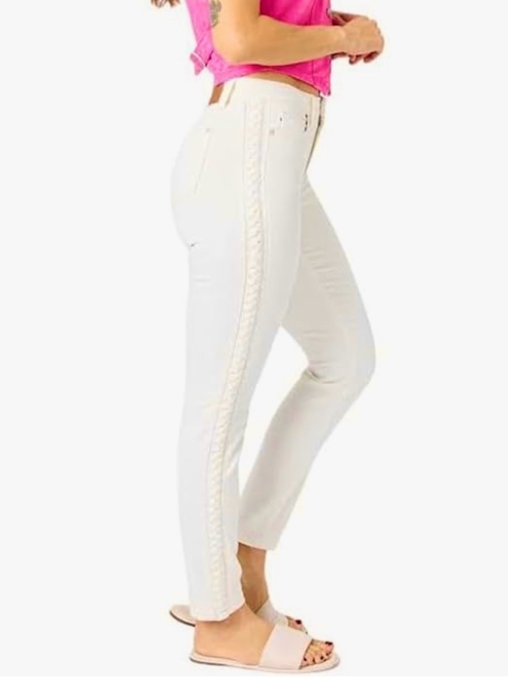 Judy Blue Relaxed Fit Mid Rise Braid Seam Jeans Cream Women’s 30 Stretch denim